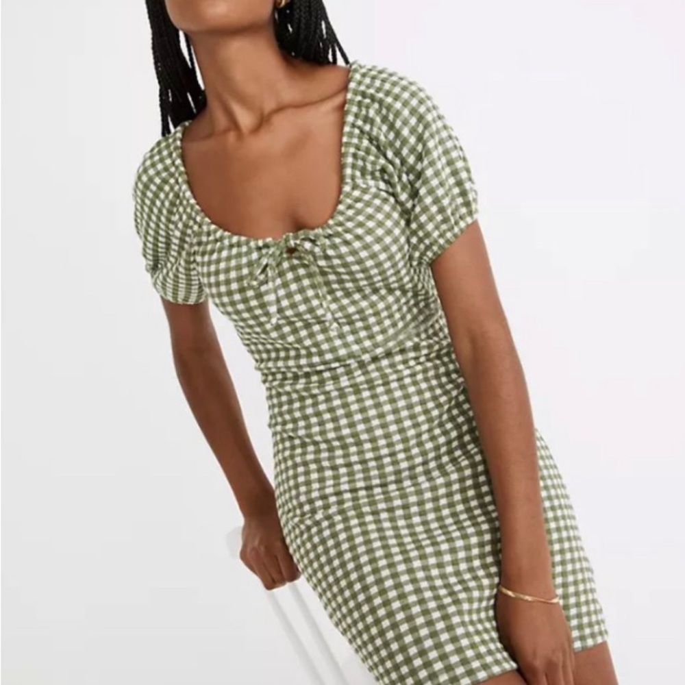 Gingham Check Jacquard Puff Sleeve Minidress